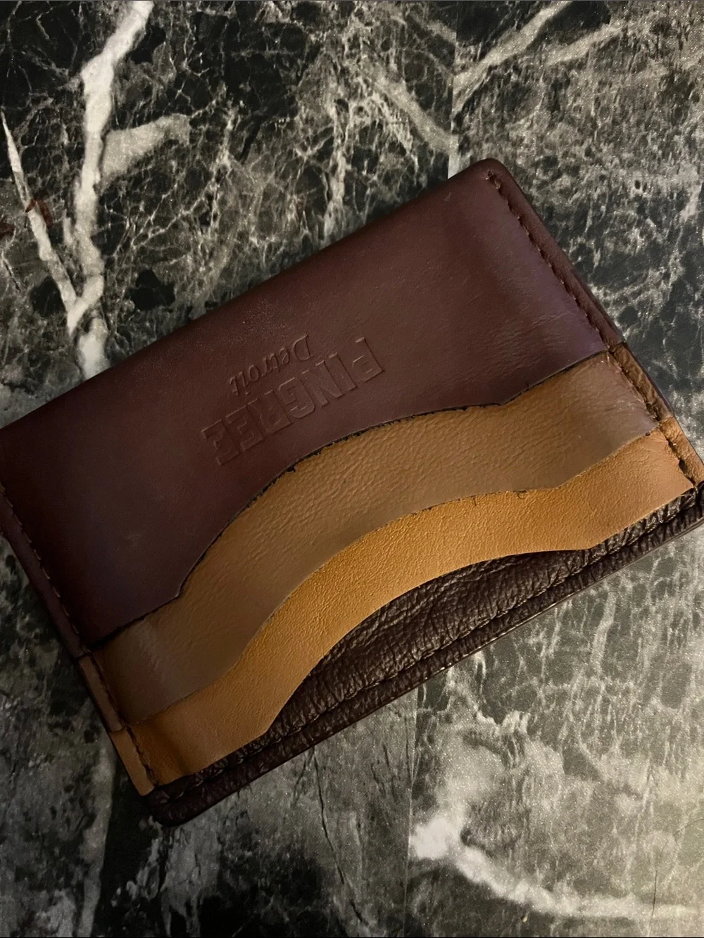PINGREE Detroit Two-Tone Brown Leather Card  Holder